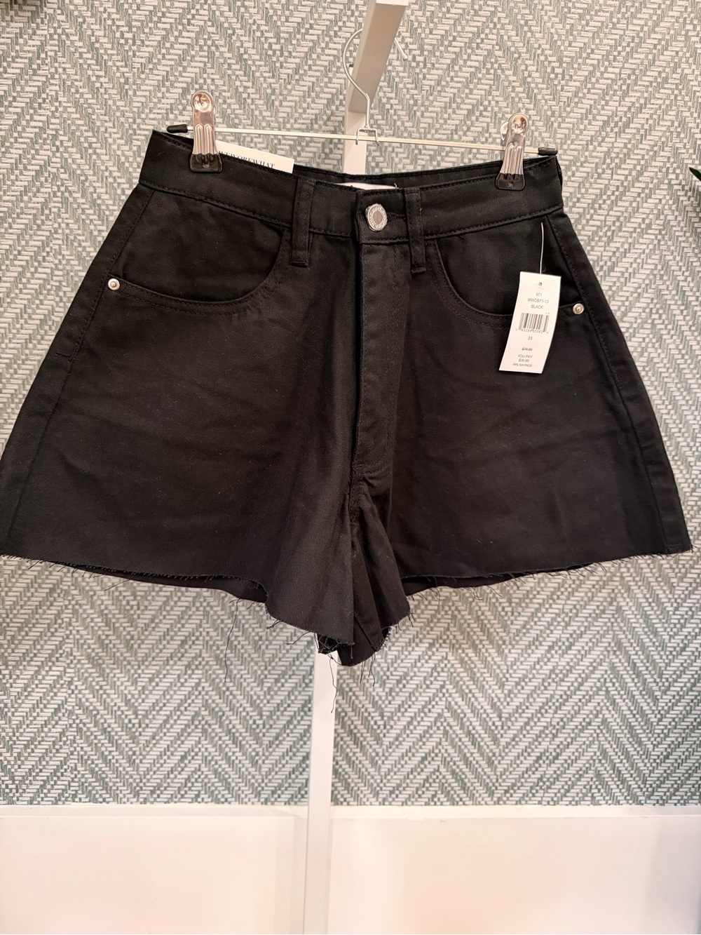 Black High-Rise A-Line Denim Shorts